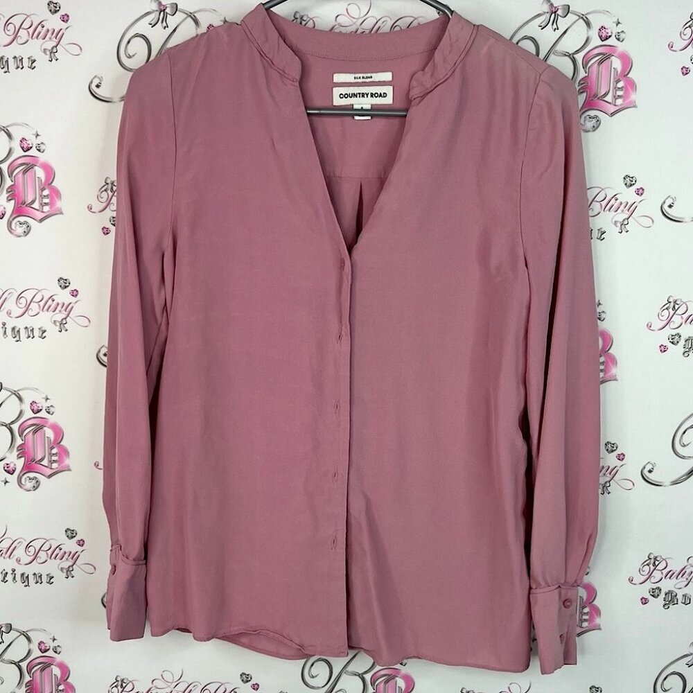 Country Road silk button up pink purple buttons Women's Mauve Blouse soft